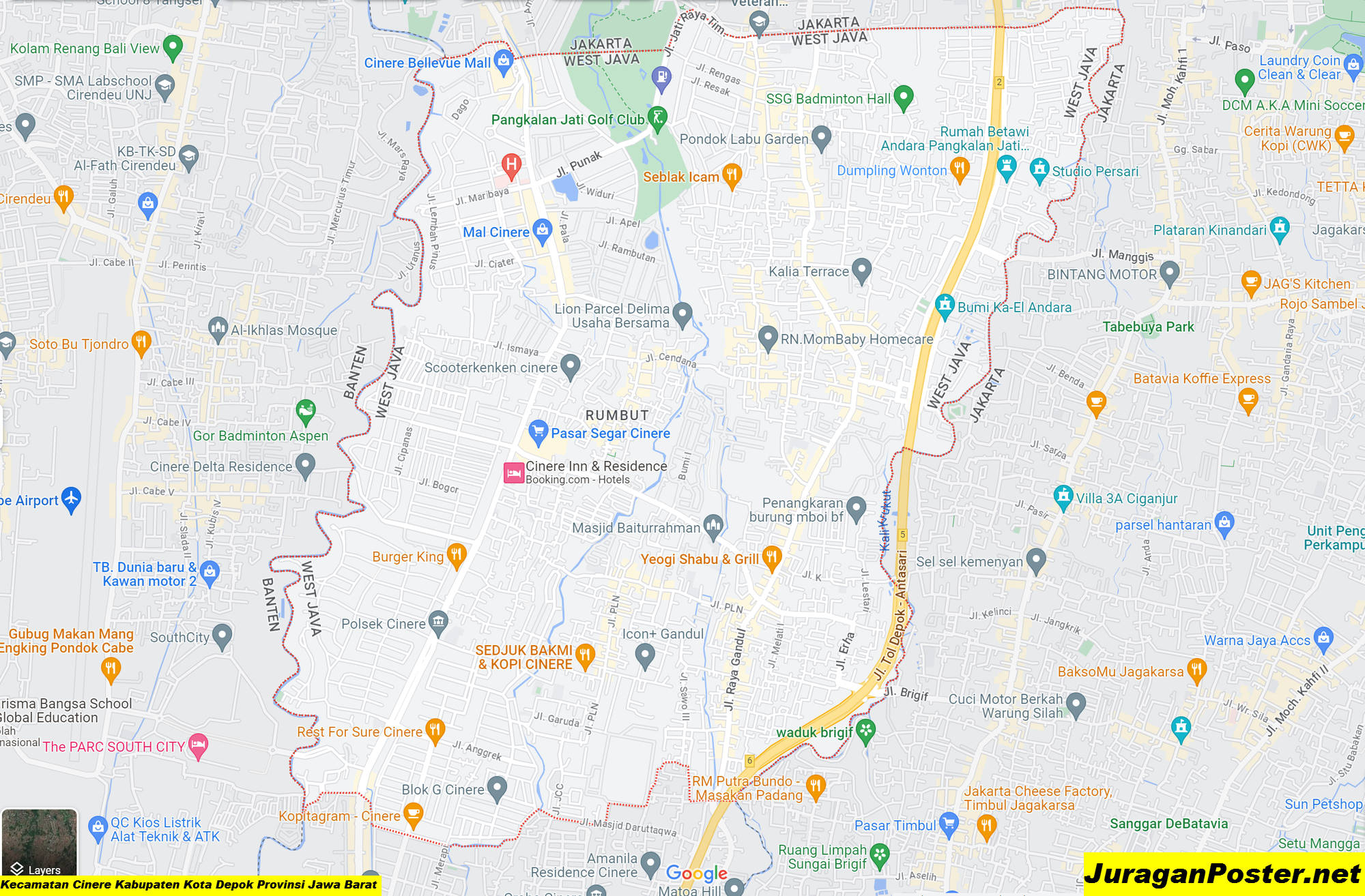Peta Kecamatan Cinere Kabupaten Kota Depok Provinsi Jawa Barat