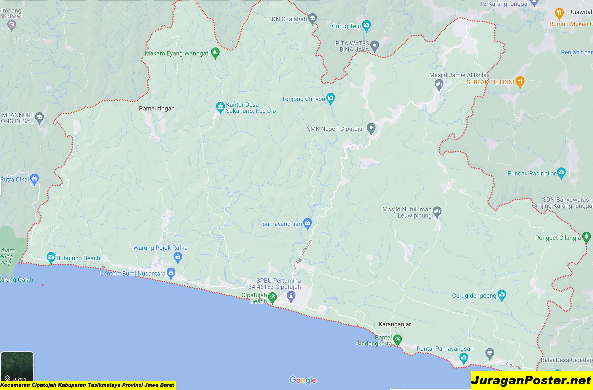 Peta Kecamatan Cipatujah Kabupaten Tasikmalaya Provinsi Jawa Barat