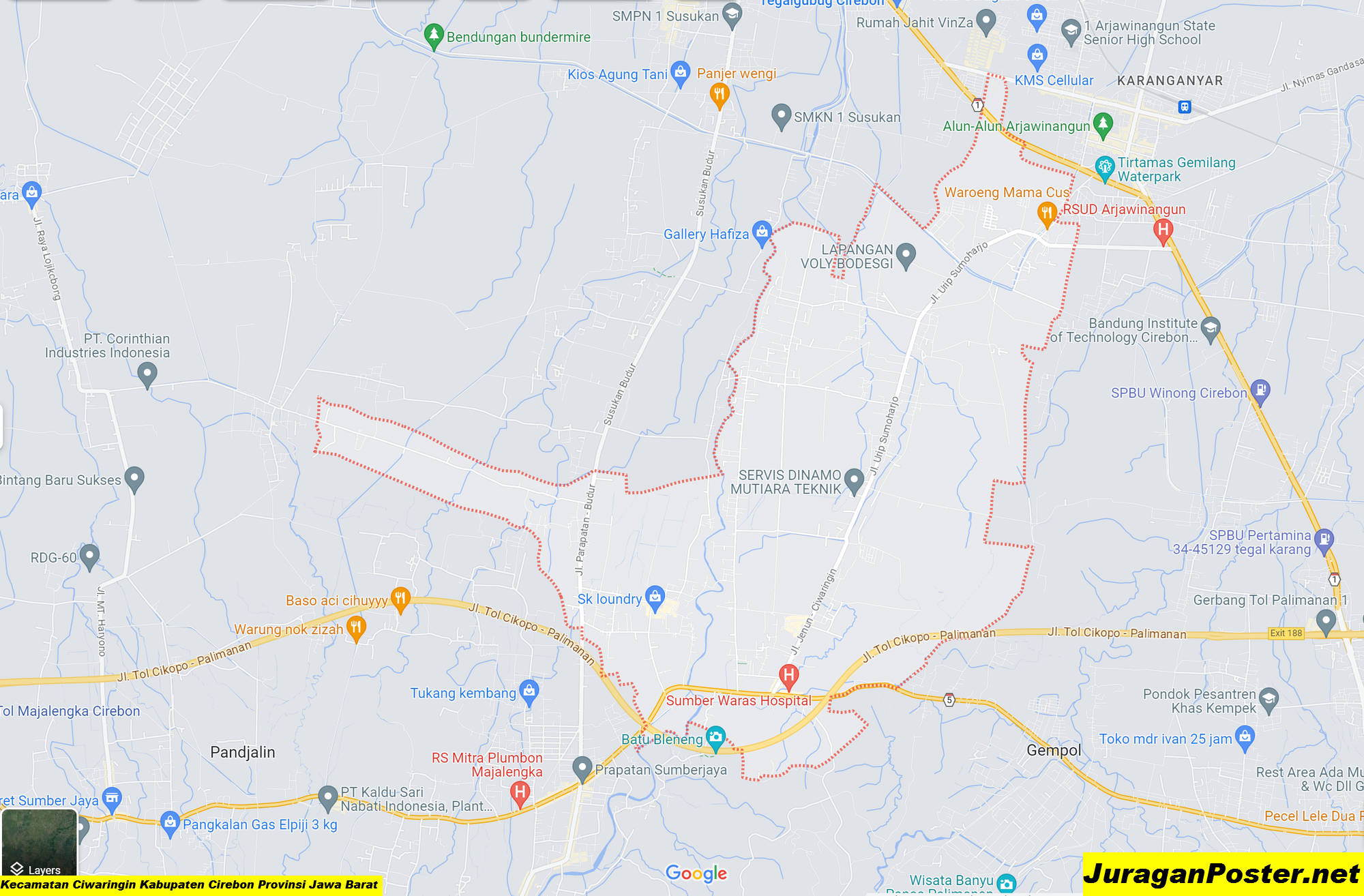 Peta Kecamatan Ciwaringin Kabupaten Cirebon Provinsi Jawa Barat