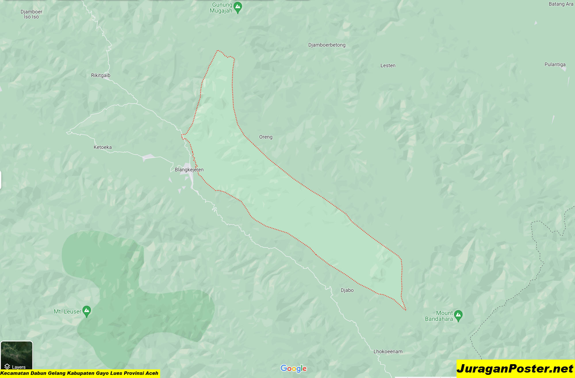 Peta Kecamatan Dabun Gelang Kabupaten Gayo Lues Provinsi Aceh