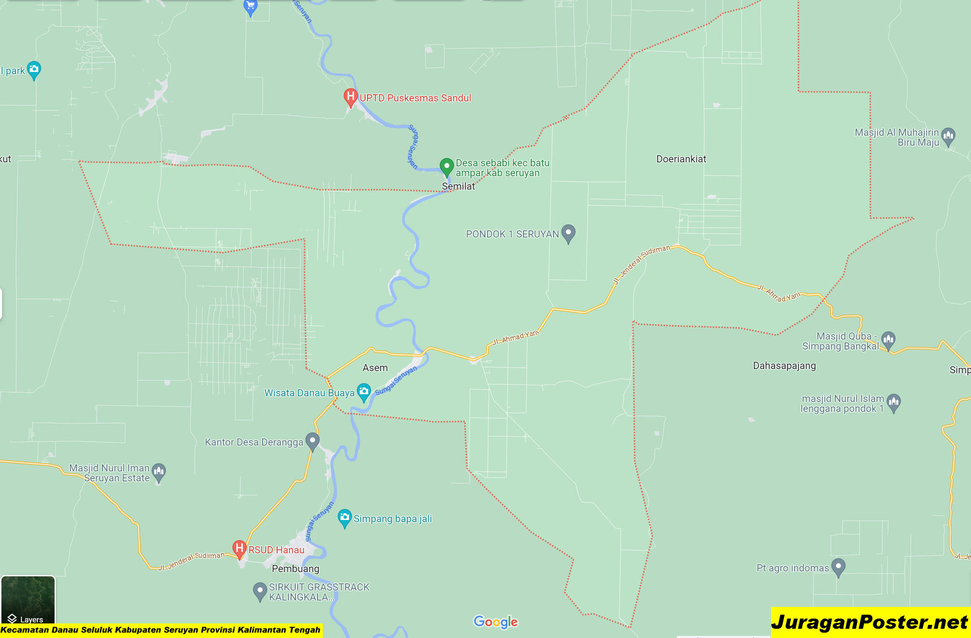 Peta Kecamatan Danau Seluluk Kabupaten Seruyan Provinsi Kalimantan Tengah