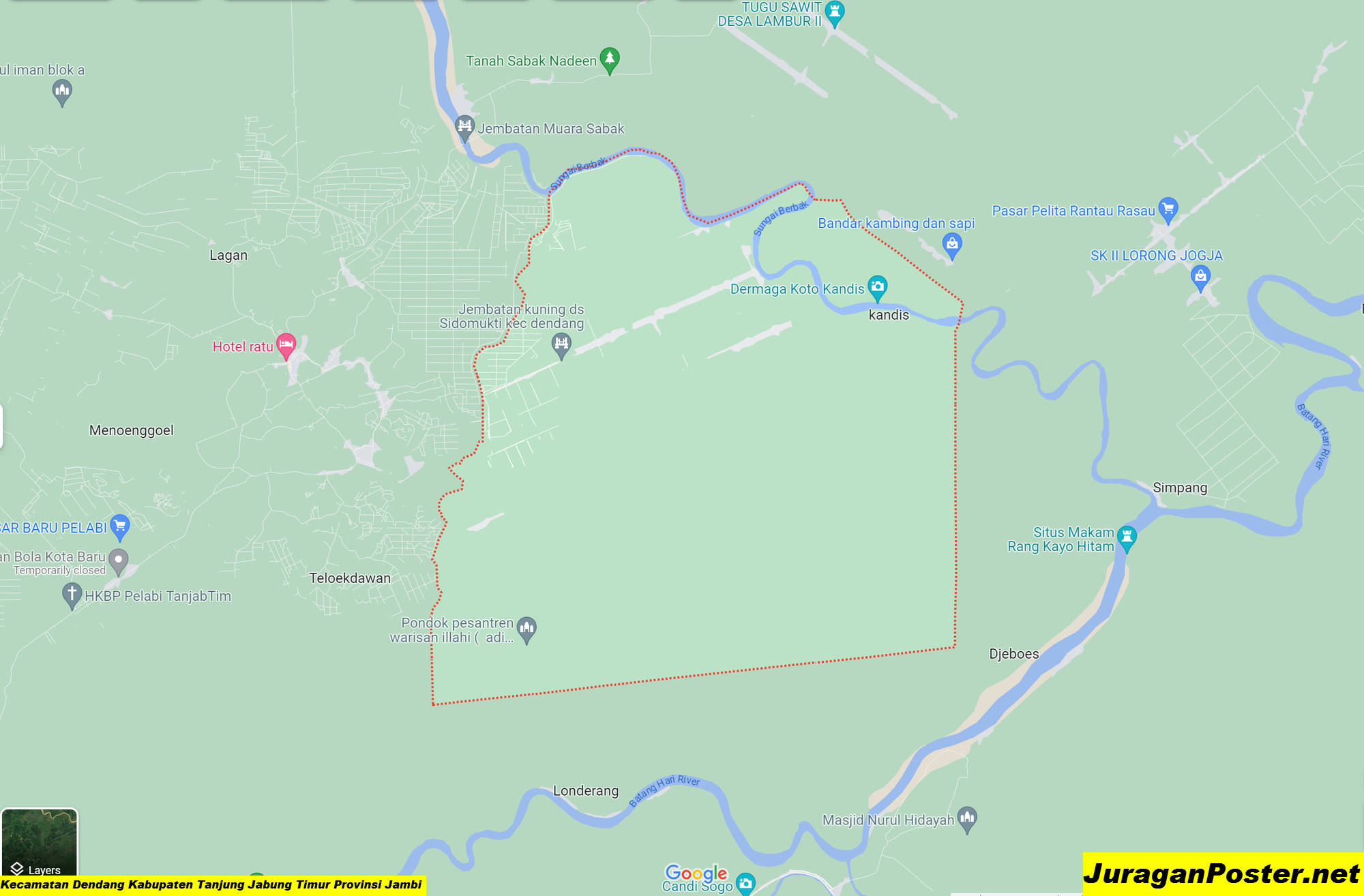 Peta Kecamatan Dendang Kabupaten Tanjung Jabung Timur Provinsi Jambi