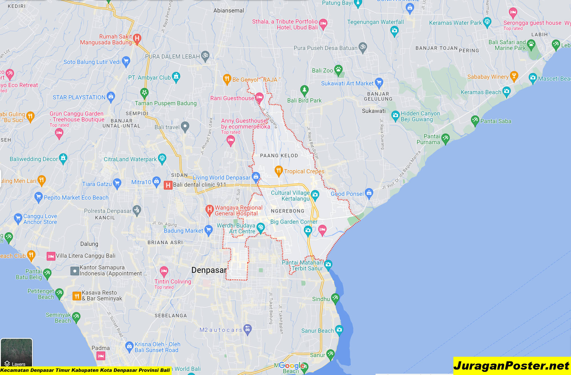 Peta Kecamatan Denpasar Timur Kabupaten Kota Denpasar Provinsi Bali