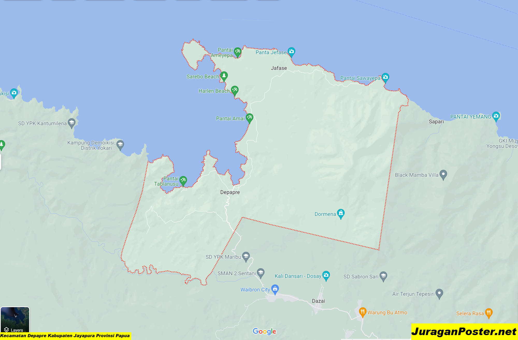 Peta Kecamatan Depapre Kabupaten Jayapura Provinsi Papua