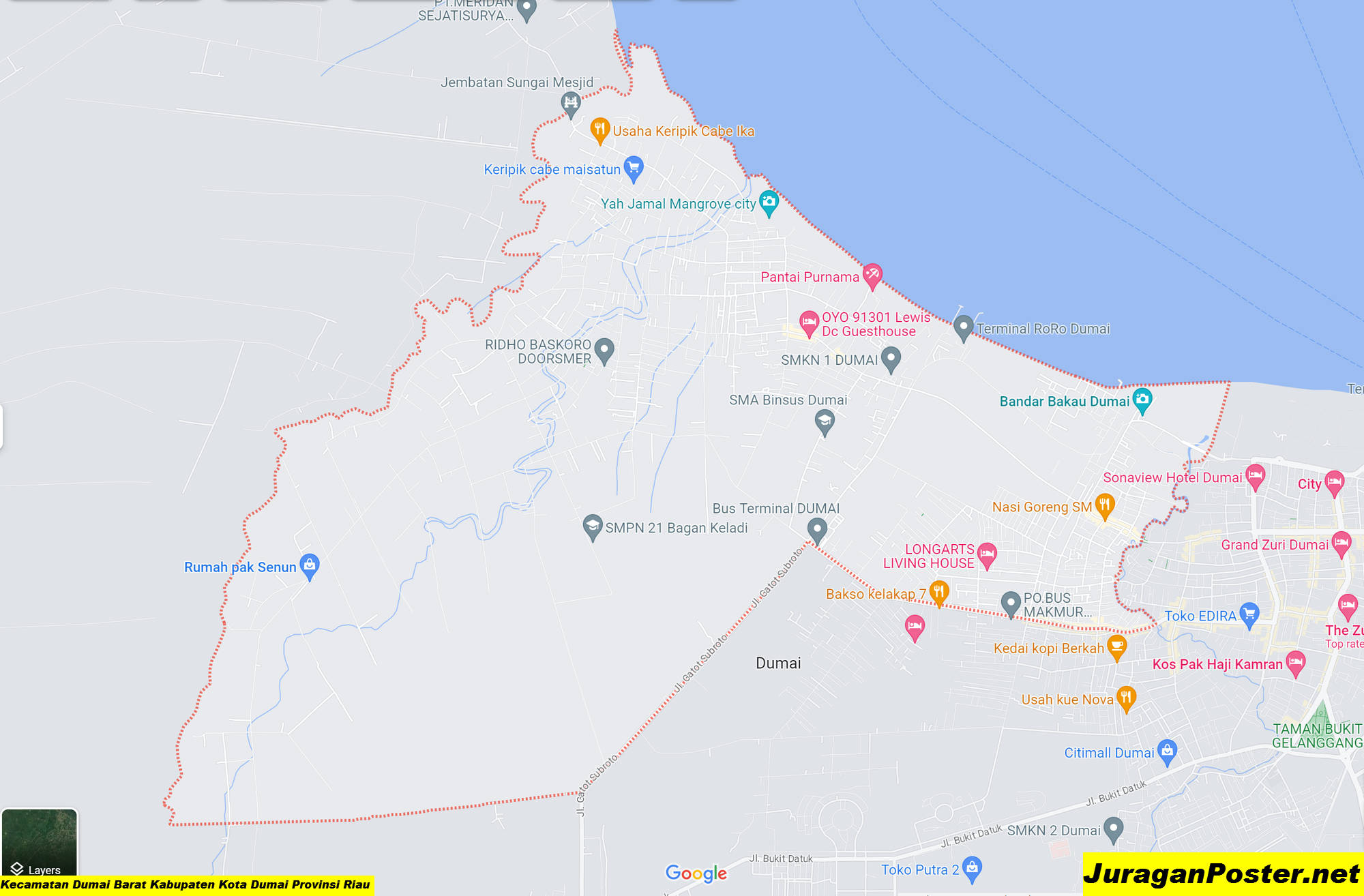 Peta Kecamatan Dumai Barat Kabupaten Kota Dumai Provinsi Riau