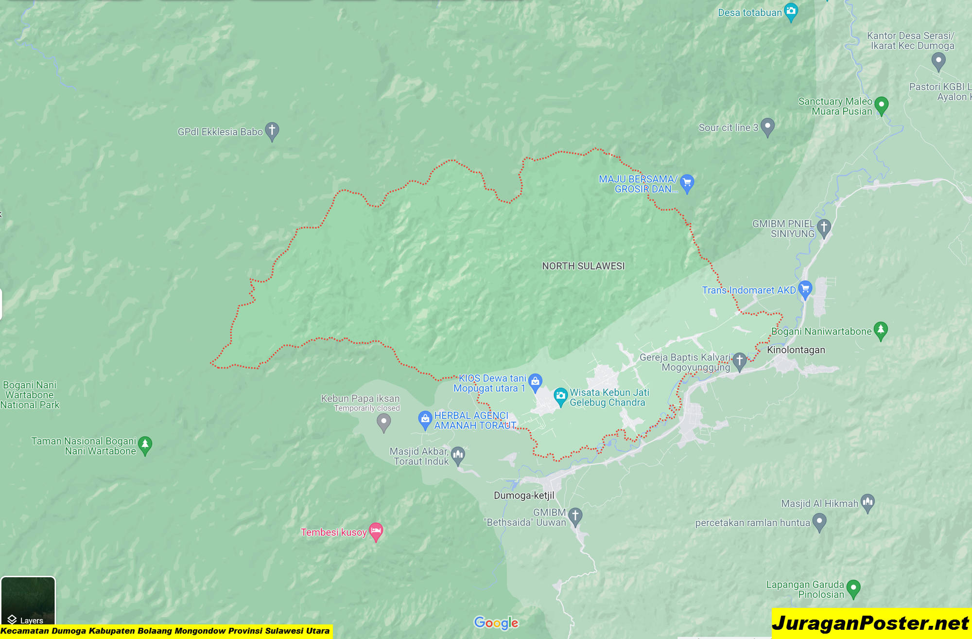 Peta Kecamatan Dumoga Kabupaten Bolaang Mongondow Provinsi Sulawesi Utara