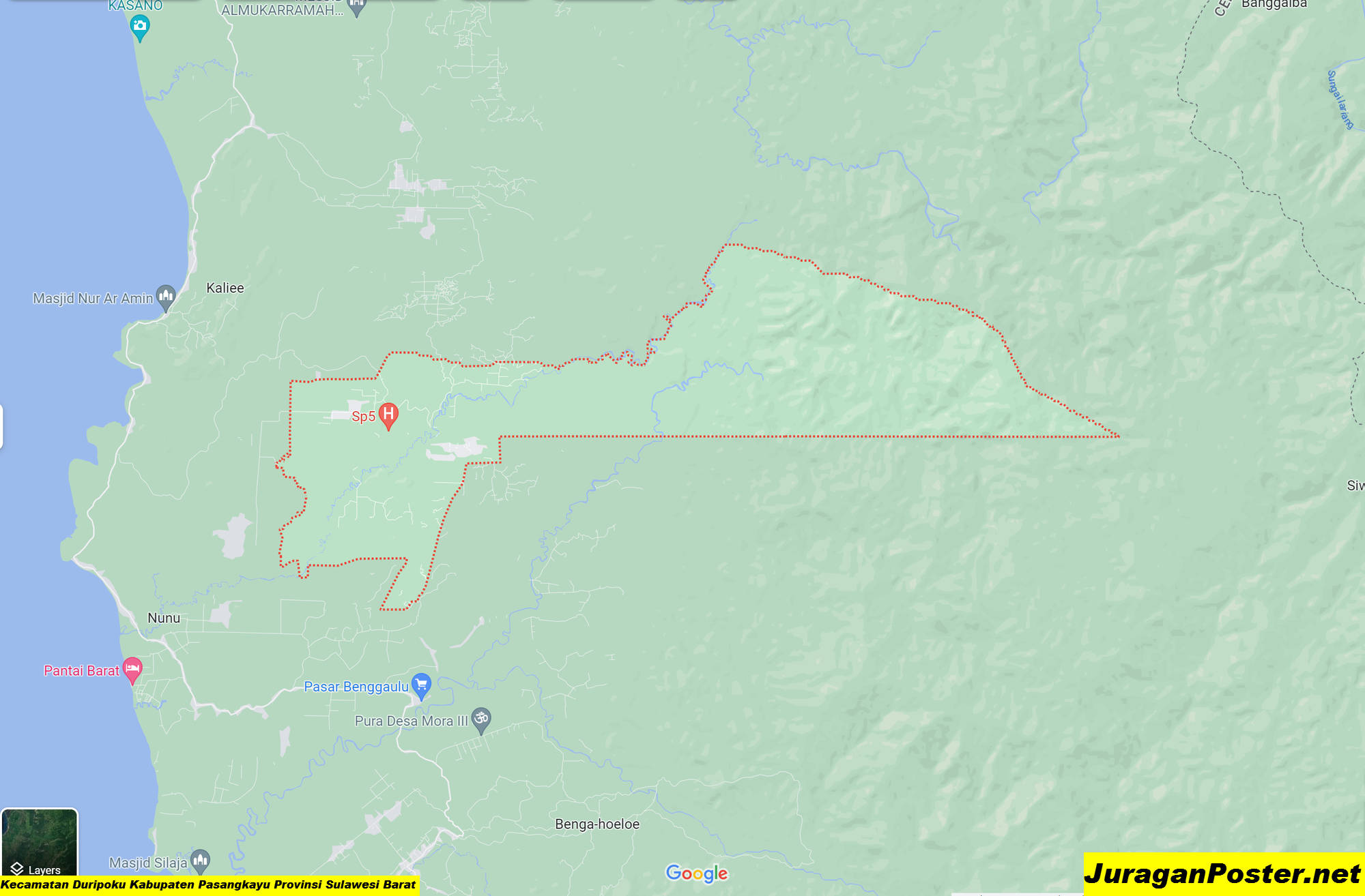 Peta Kecamatan Duripoku Kabupaten Pasangkayu Provinsi Sulawesi Barat