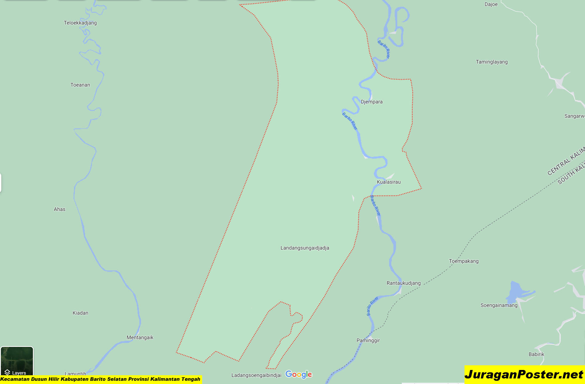 Peta Kecamatan Dusun Hilir Kabupaten Barito Selatan Provinsi Kalimantan Tengah