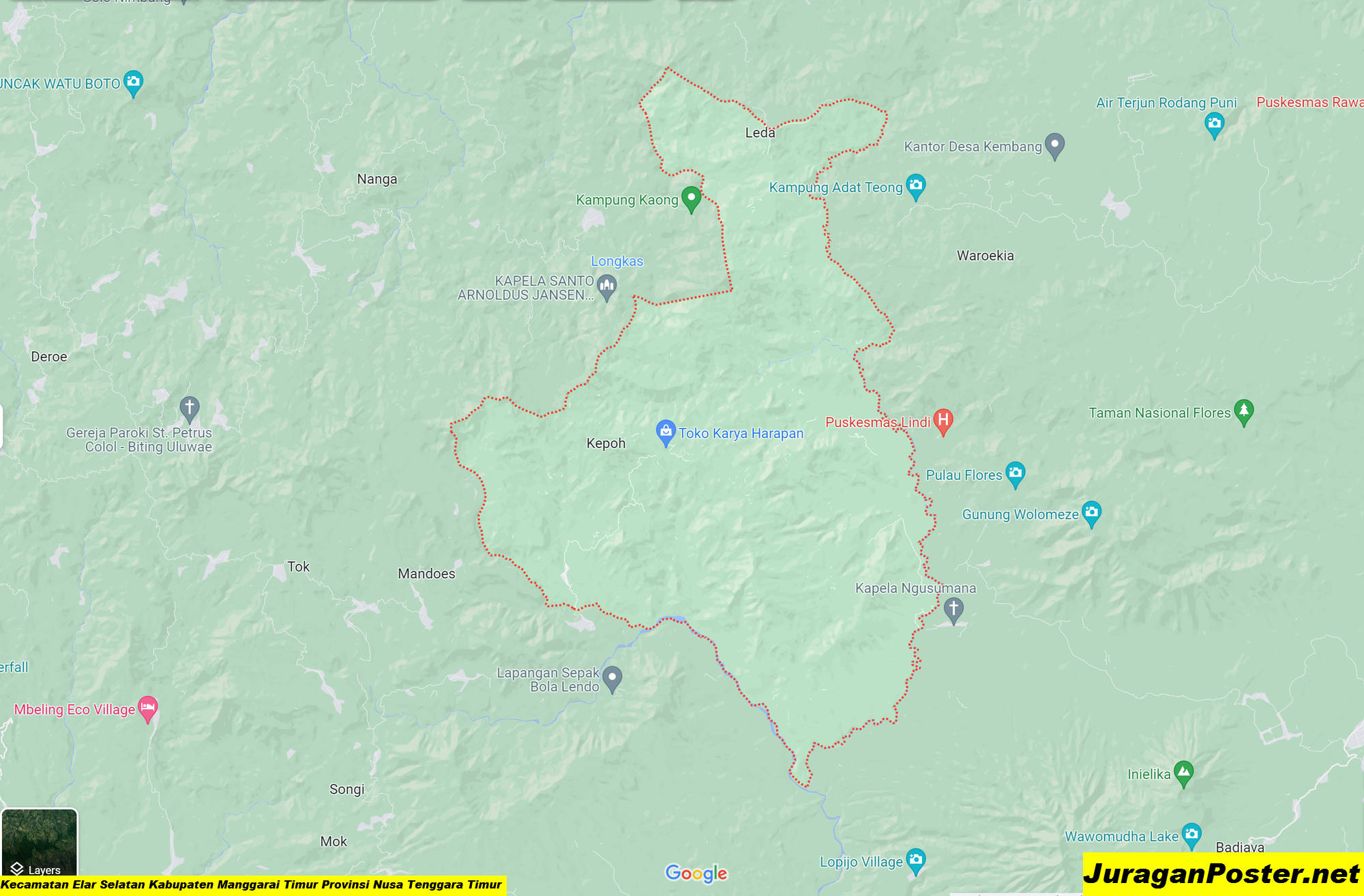 Peta Kecamatan Elar Selatan Kabupaten Manggarai Timur Provinsi Nusa Tenggara Timur