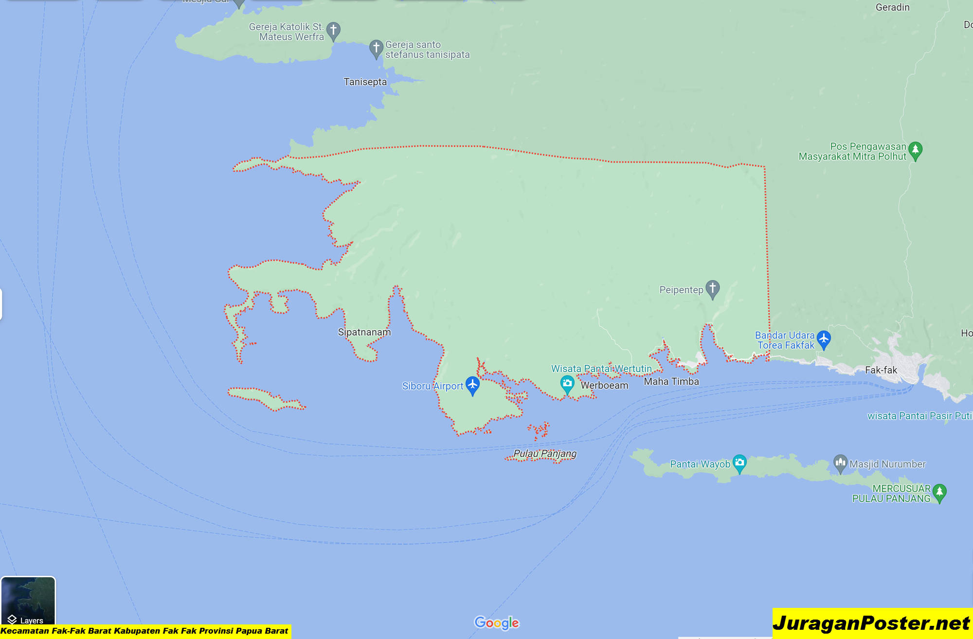 Peta Kecamatan Fak-Fak Barat Kabupaten Fak Fak Provinsi Papua Barat