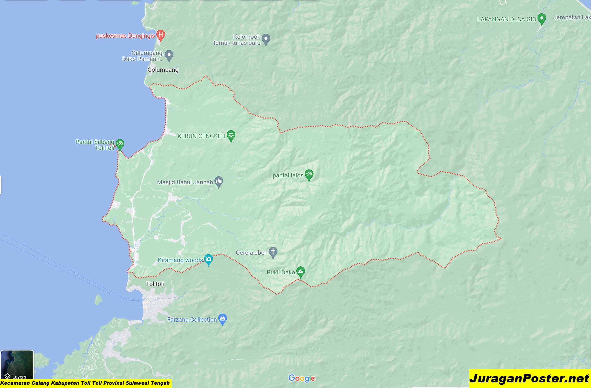Peta Kecamatan Galang Kabupaten Toli Toli Provinsi Sulawesi Tengah
