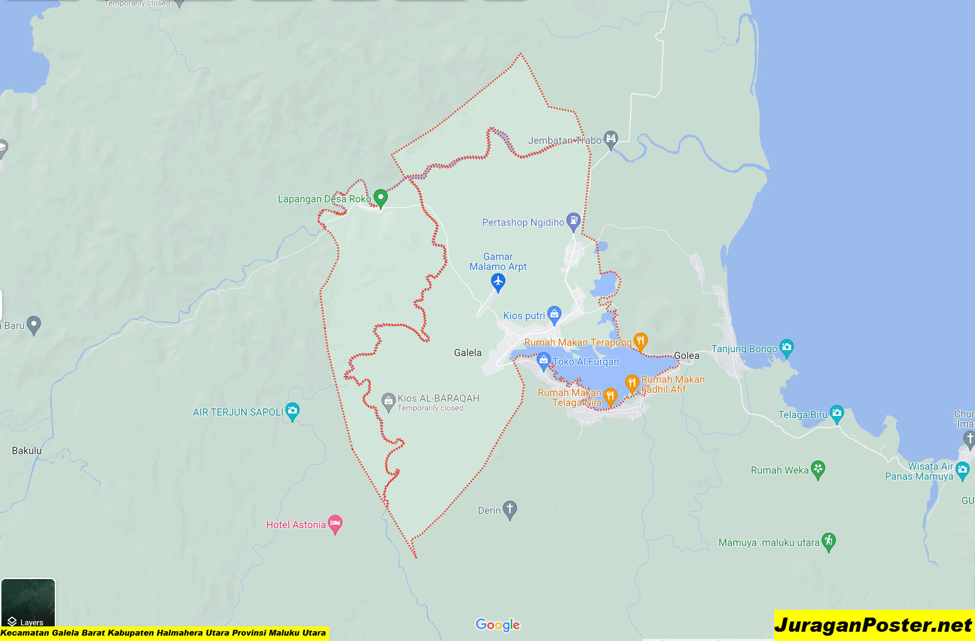 Peta Kecamatan Galela Barat Kabupaten Halmahera Utara Provinsi Maluku Utara