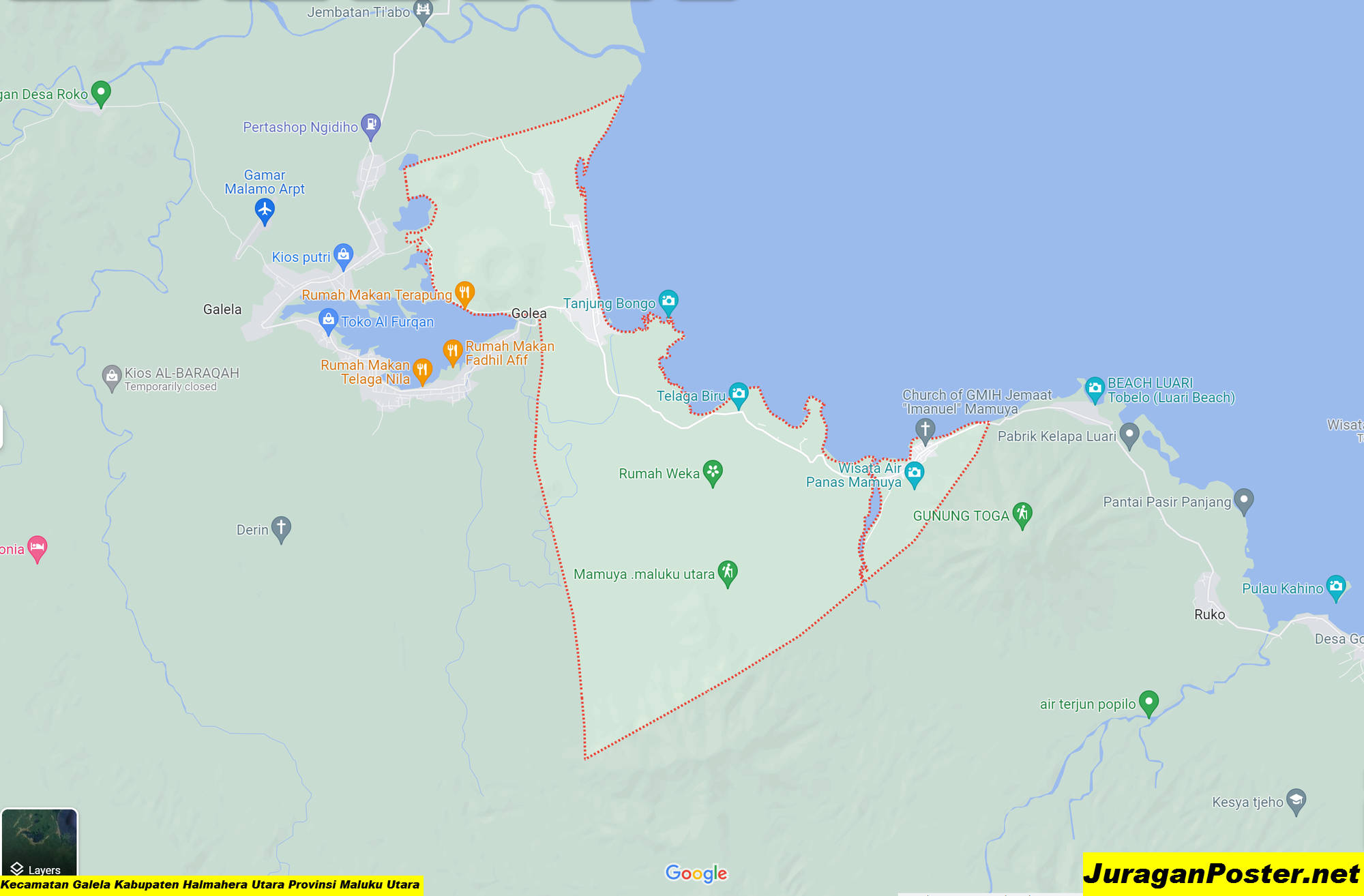 Peta Kecamatan Galela Kabupaten Halmahera Utara Provinsi Maluku Utara