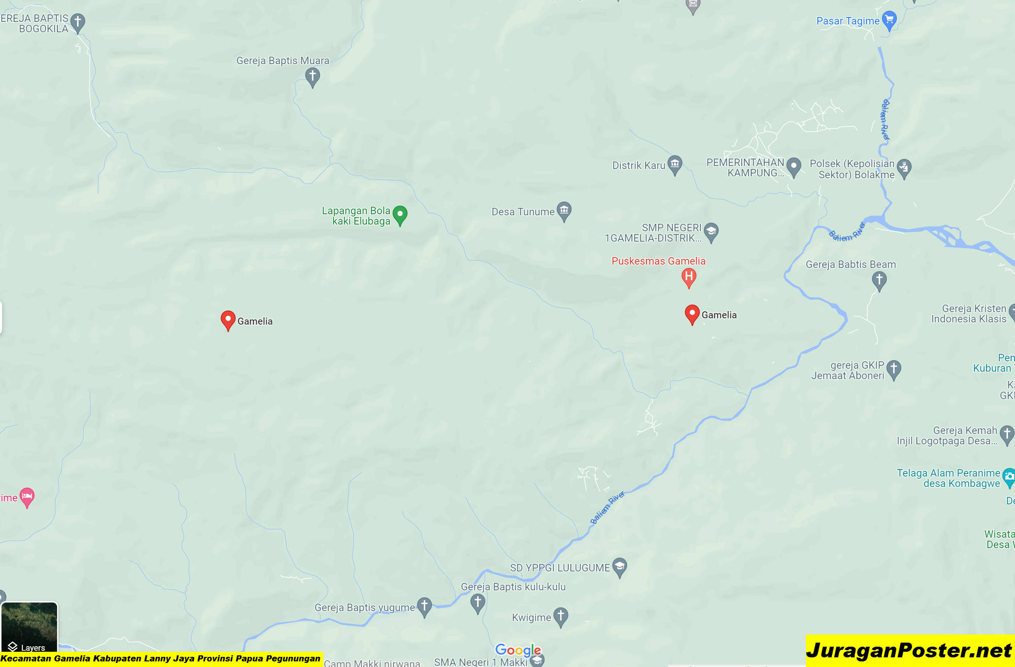 Peta Kecamatan Gamelia Kabupaten Lanny Jaya Provinsi Papua Pegunungan