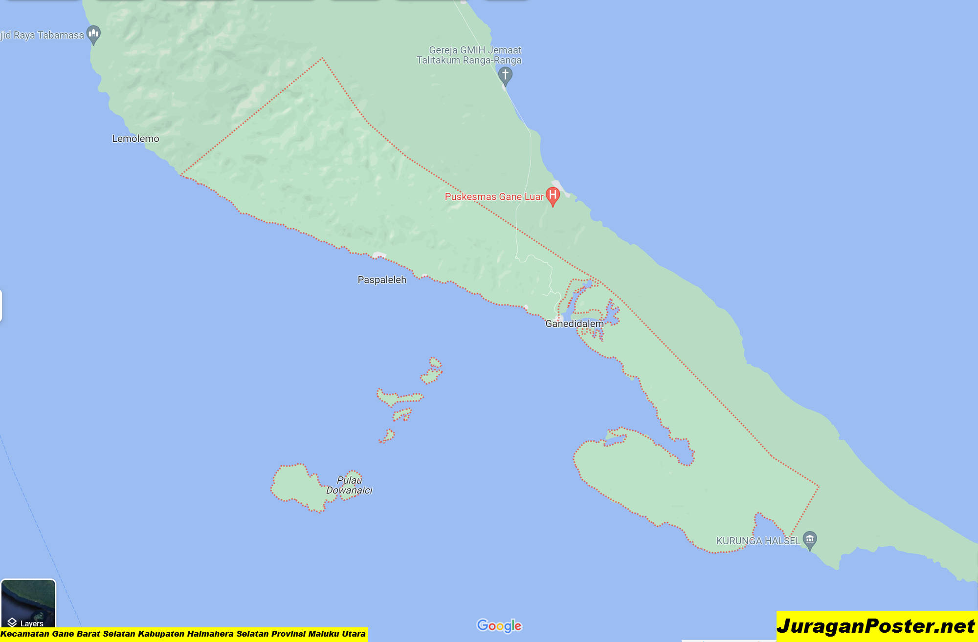 Peta Kecamatan Gane Barat Selatan Kabupaten Halmahera Selatan Provinsi Maluku Utara