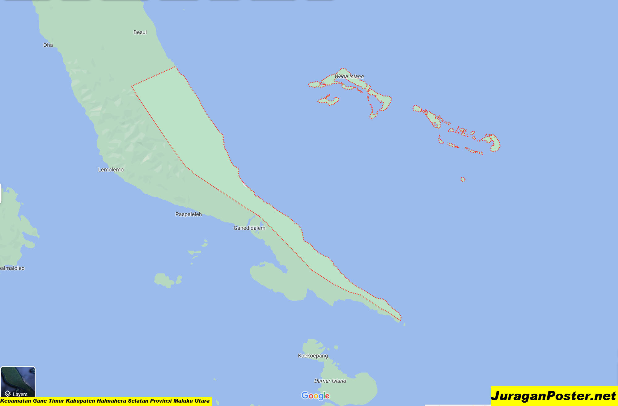 Peta Kecamatan Gane Timur Kabupaten Halmahera Selatan Provinsi Maluku Utara