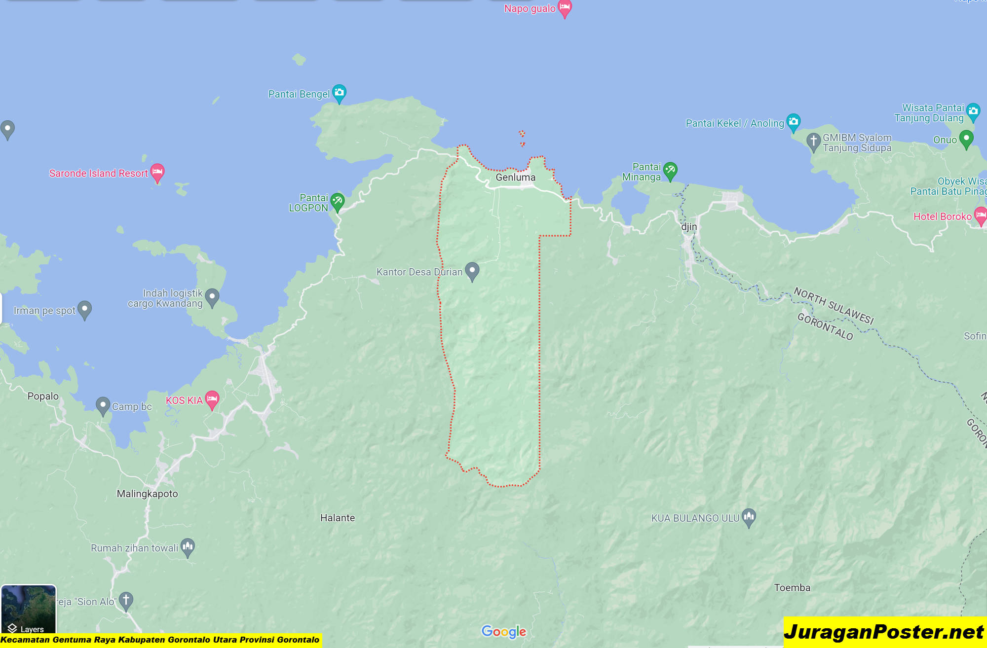 Peta Kecamatan Gentuma Raya Kabupaten Gorontalo Utara Provinsi Gorontalo
