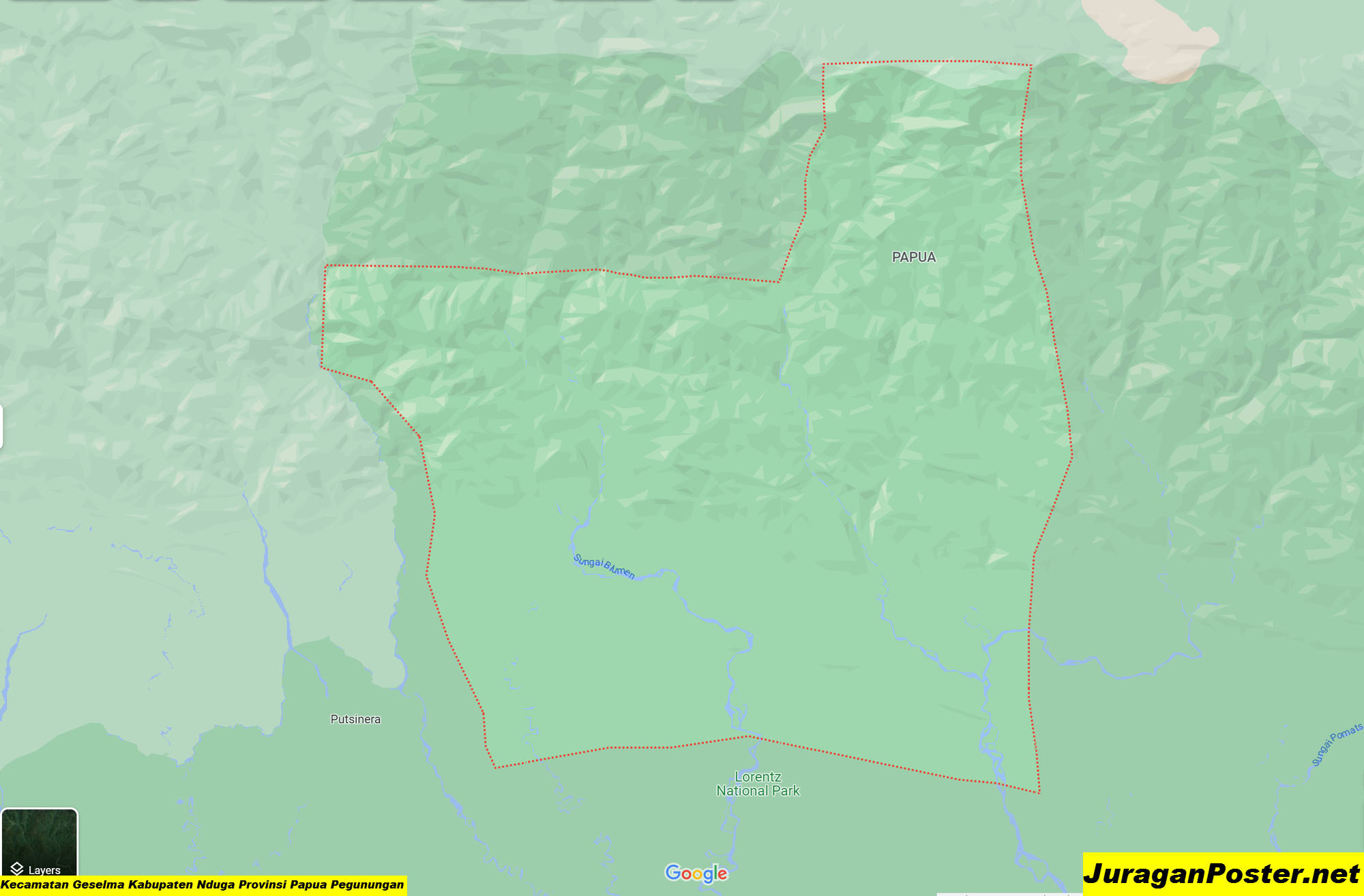 Peta Kecamatan Geselma Kabupaten Nduga Provinsi Papua Pegunungan