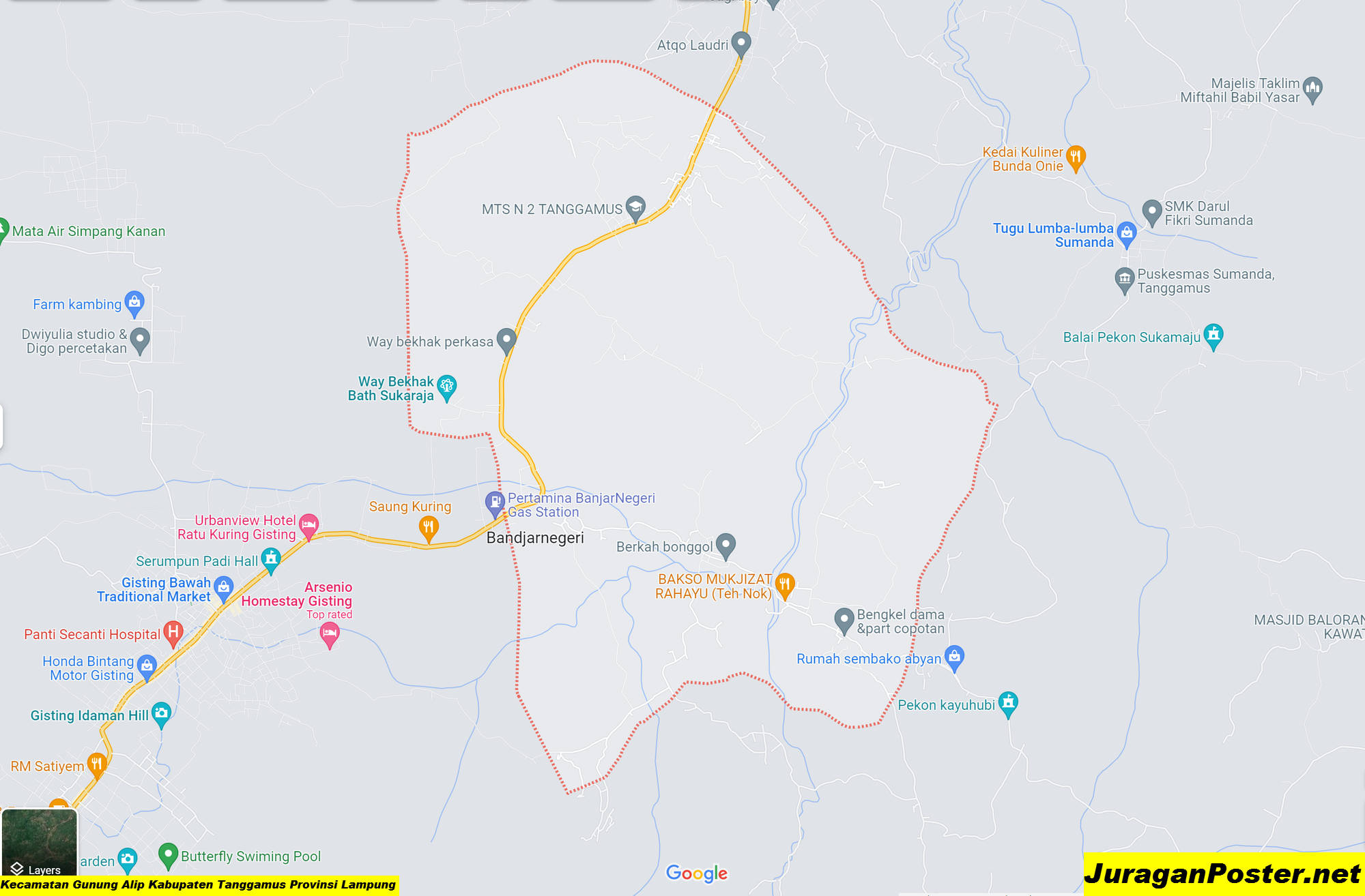 Peta Kecamatan Gunung Alip Kabupaten Tanggamus Provinsi Lampung