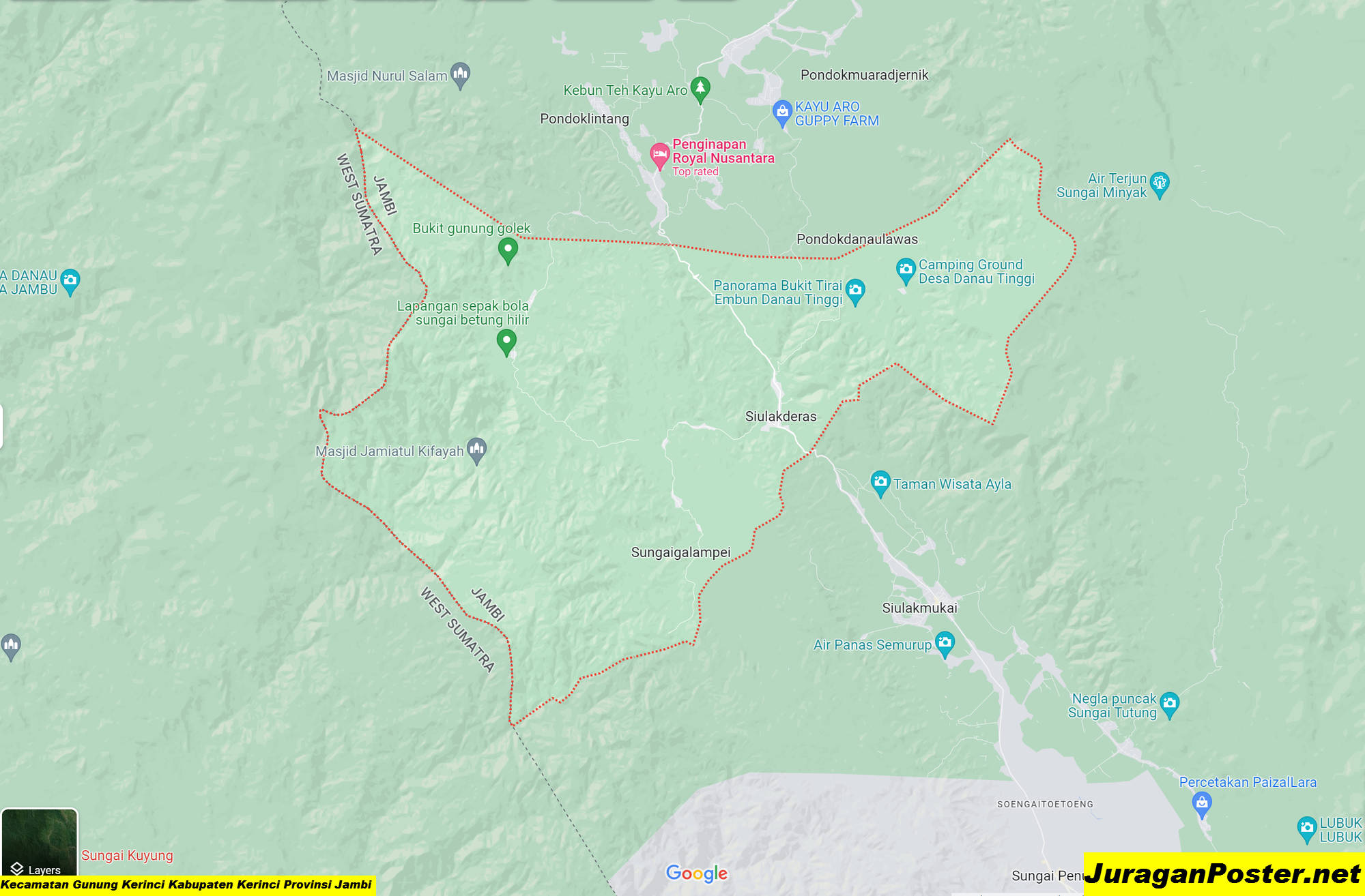 Peta Kecamatan Gunung Kerinci Kabupaten Kerinci Provinsi Jambi