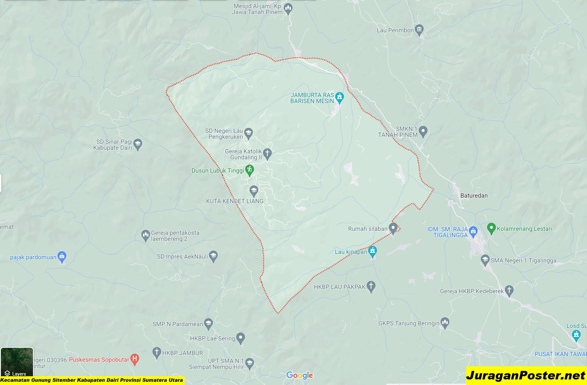 Peta Kecamatan Gunung Sitember Kabupaten Dairi Provinsi Sumatera Utara