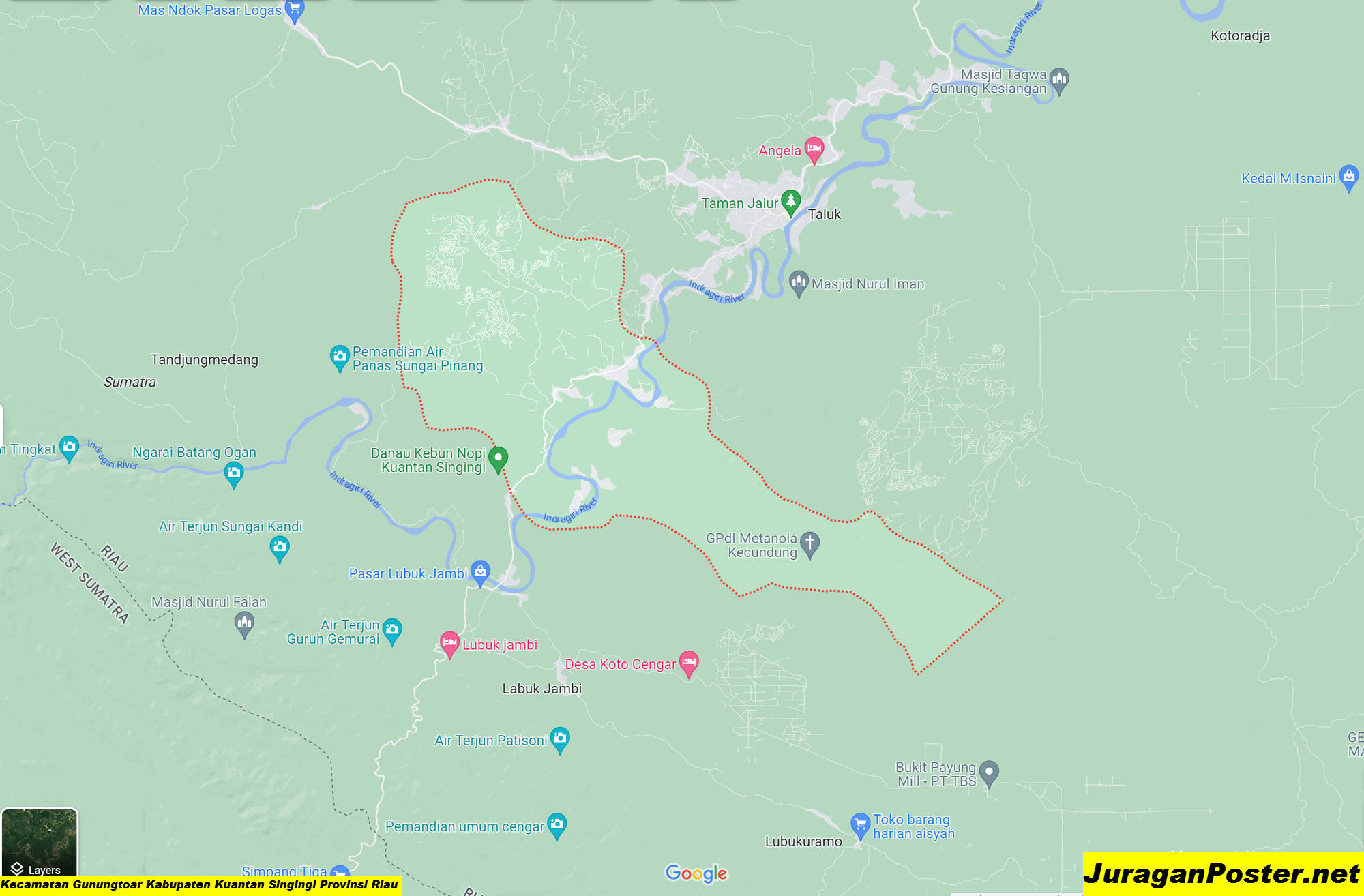 Peta Kecamatan Gunungtoar Kabupaten Kuantan Singingi Provinsi Riau