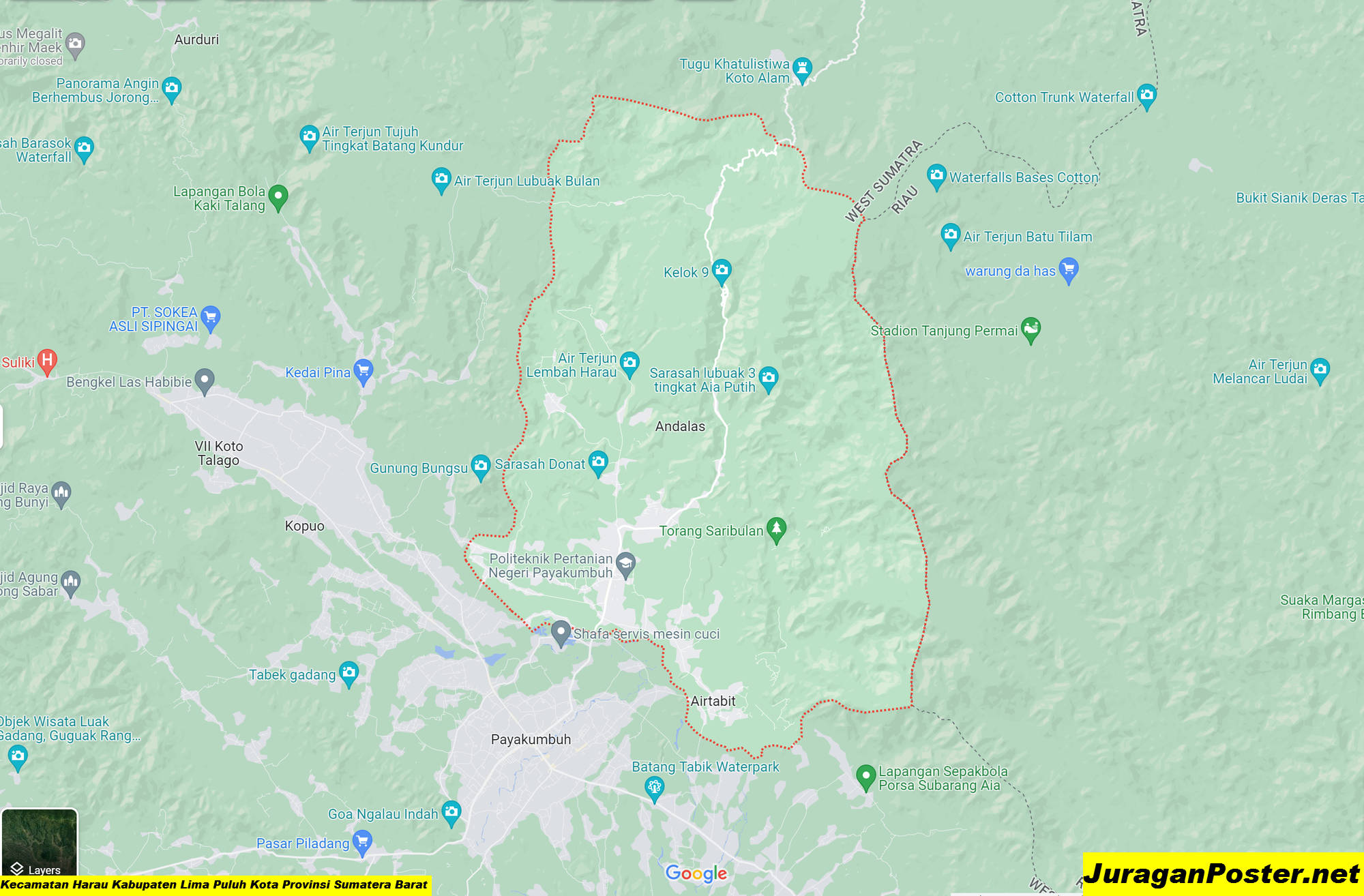 Peta Kecamatan Harau Kabupaten Lima Puluh Kota Provinsi Sumatera Barat