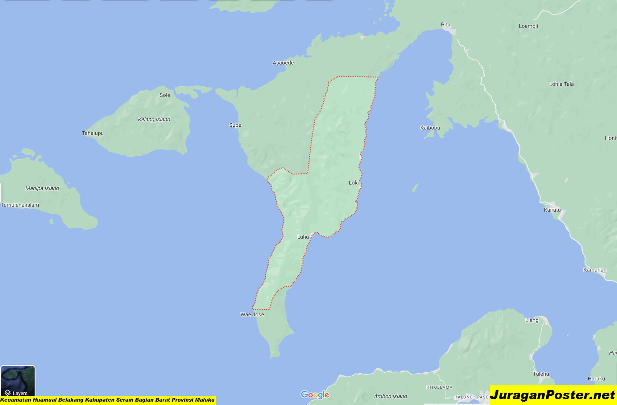 Peta Kecamatan Huamual Belakang Kabupaten Seram Bagian Barat Provinsi Maluku