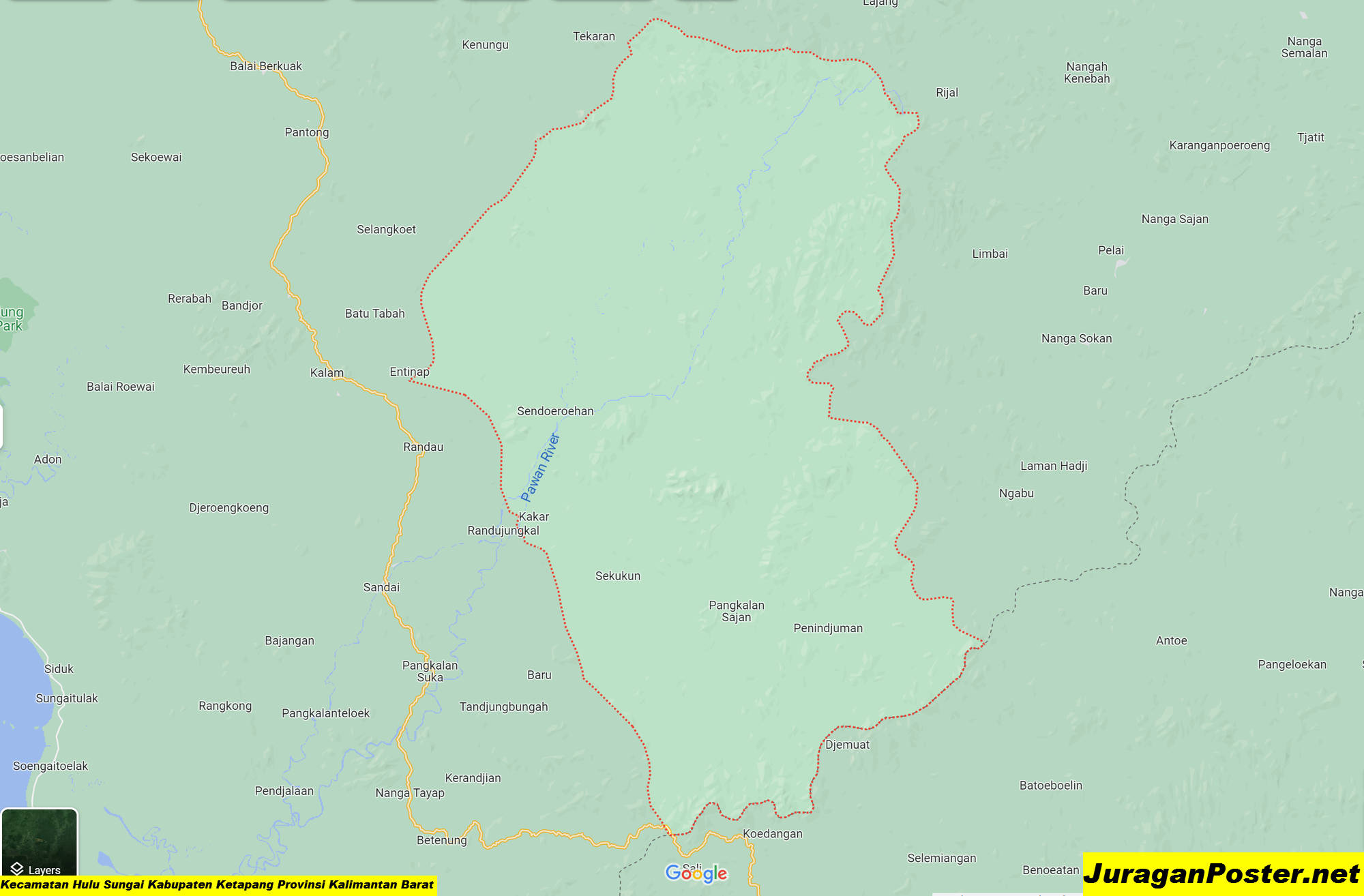 Peta Kecamatan Hulu Sungai Kabupaten Ketapang Provinsi Kalimantan Barat