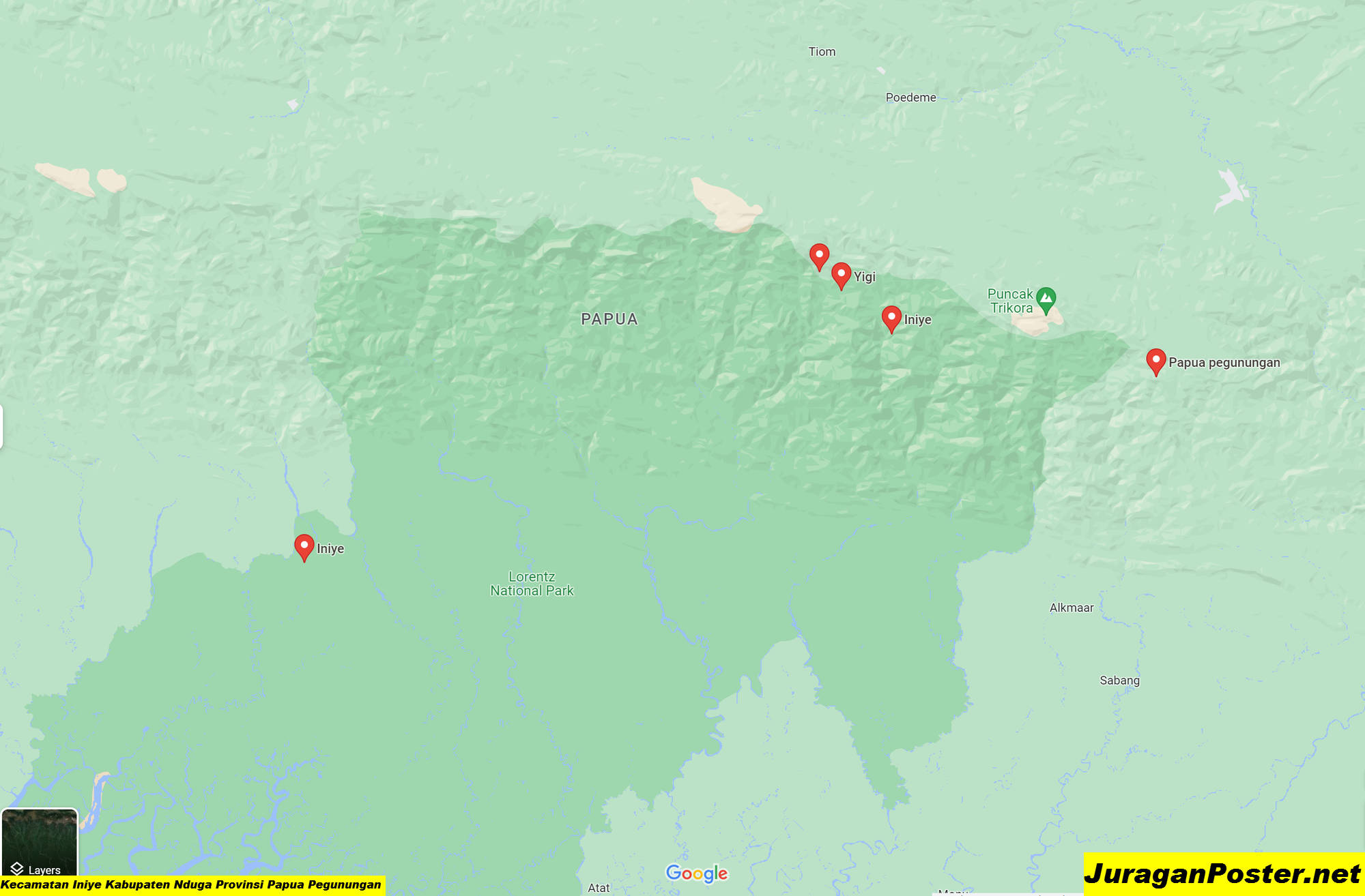 Peta Kecamatan Iniye Kabupaten Nduga Provinsi Papua Pegunungan