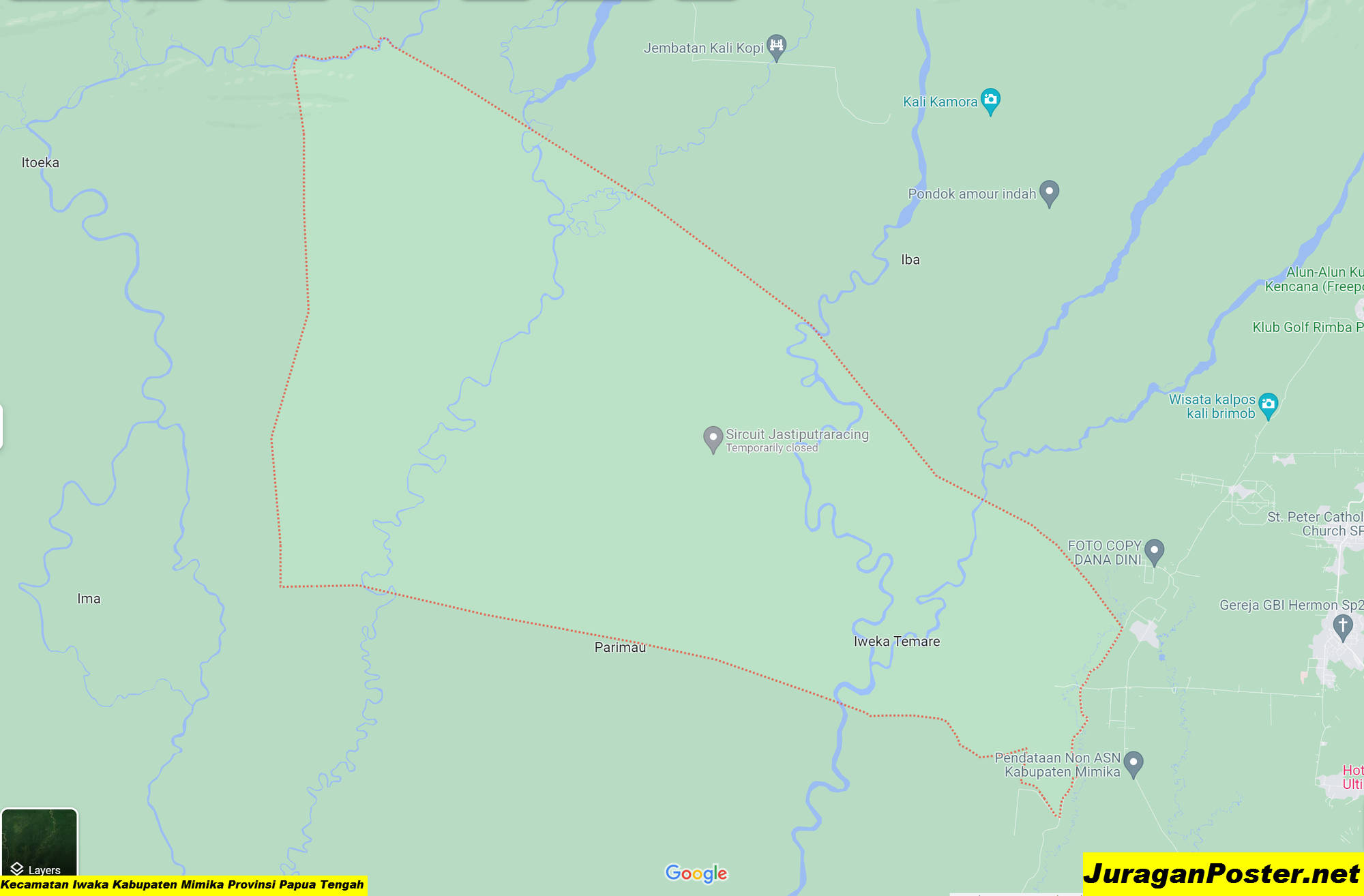 Peta Kecamatan Iwaka Kabupaten Mimika Provinsi Papua Tengah
