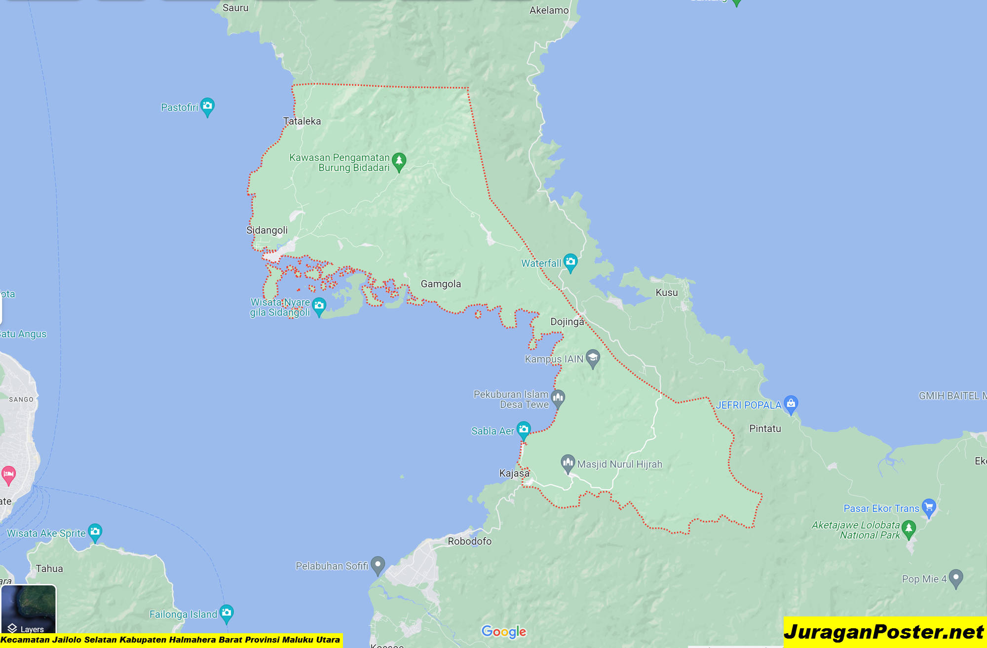 Peta Kecamatan Jailolo Selatan Kabupaten Halmahera Barat Provinsi Maluku Utara